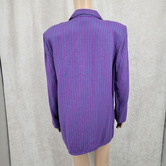 SMW 80's Purple Teal Fran Fine Artsy Blazer Gingham Plaid Stripes - Picture 4 of 9